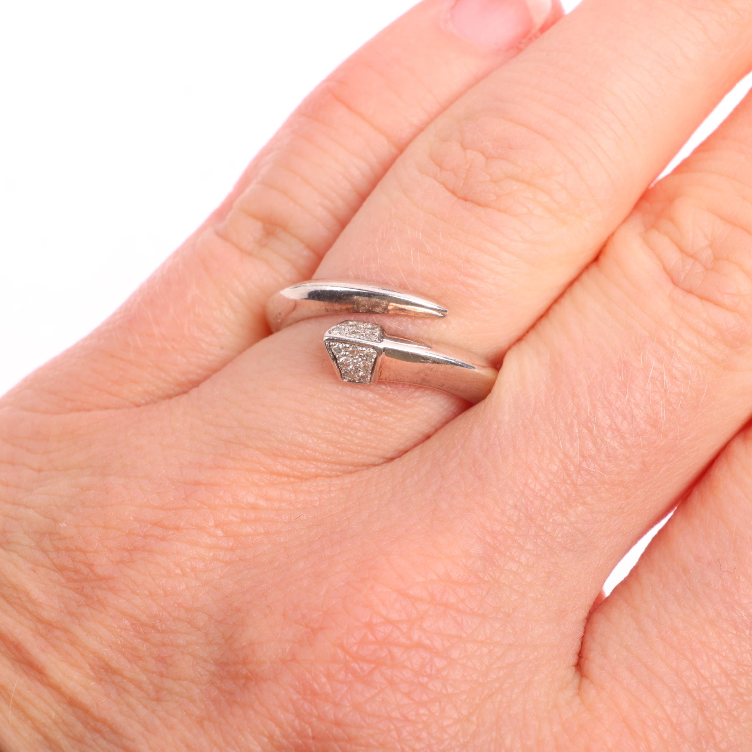 SHAUN LEANE - a sterling silver diamond sabre ring, set with modern round brilliant-cut diamonds, - Image 3 of 3