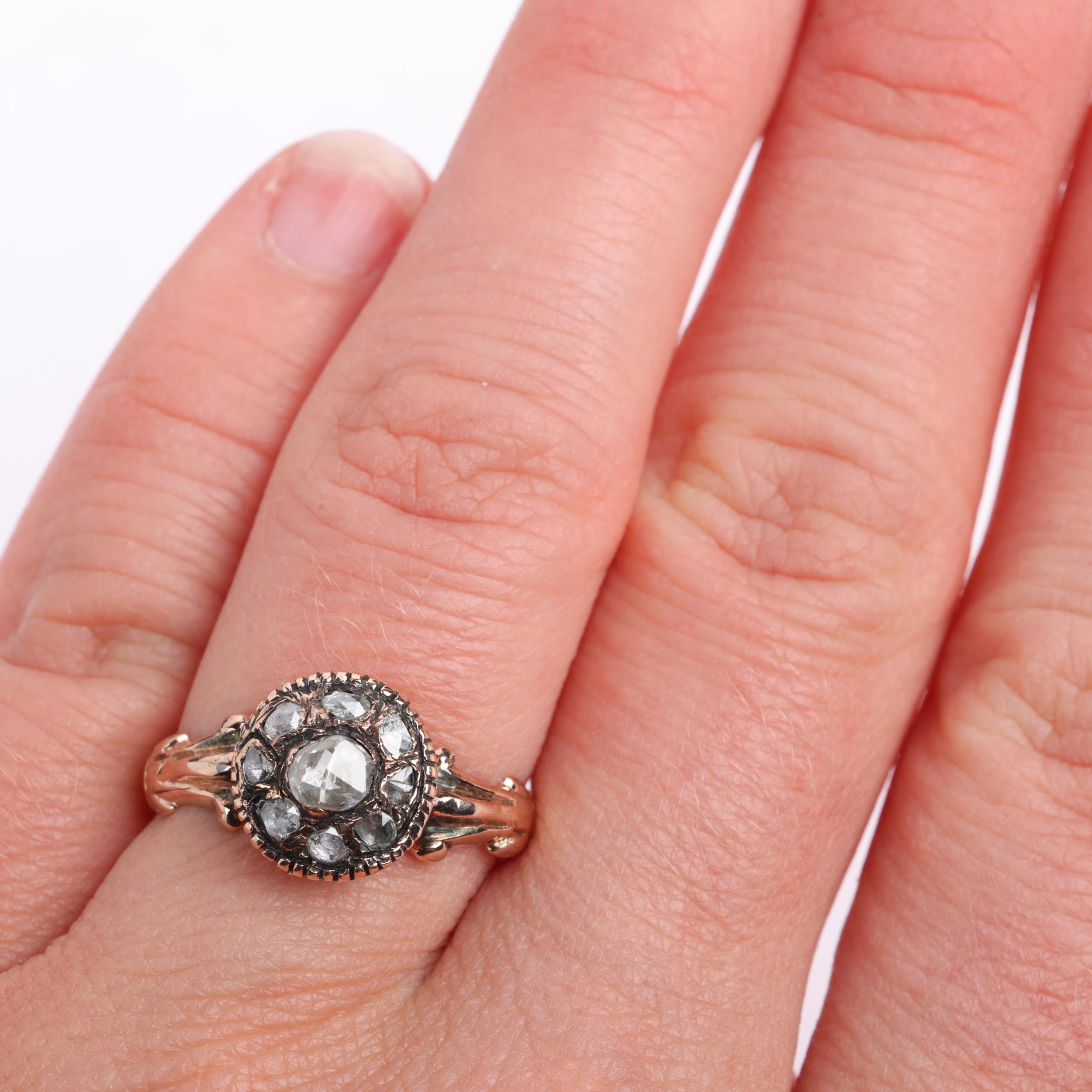 A Georgian diamond flowerhead cluster ring, set with rose-cut diamonds in apparently unmarked rose - Image 4 of 4