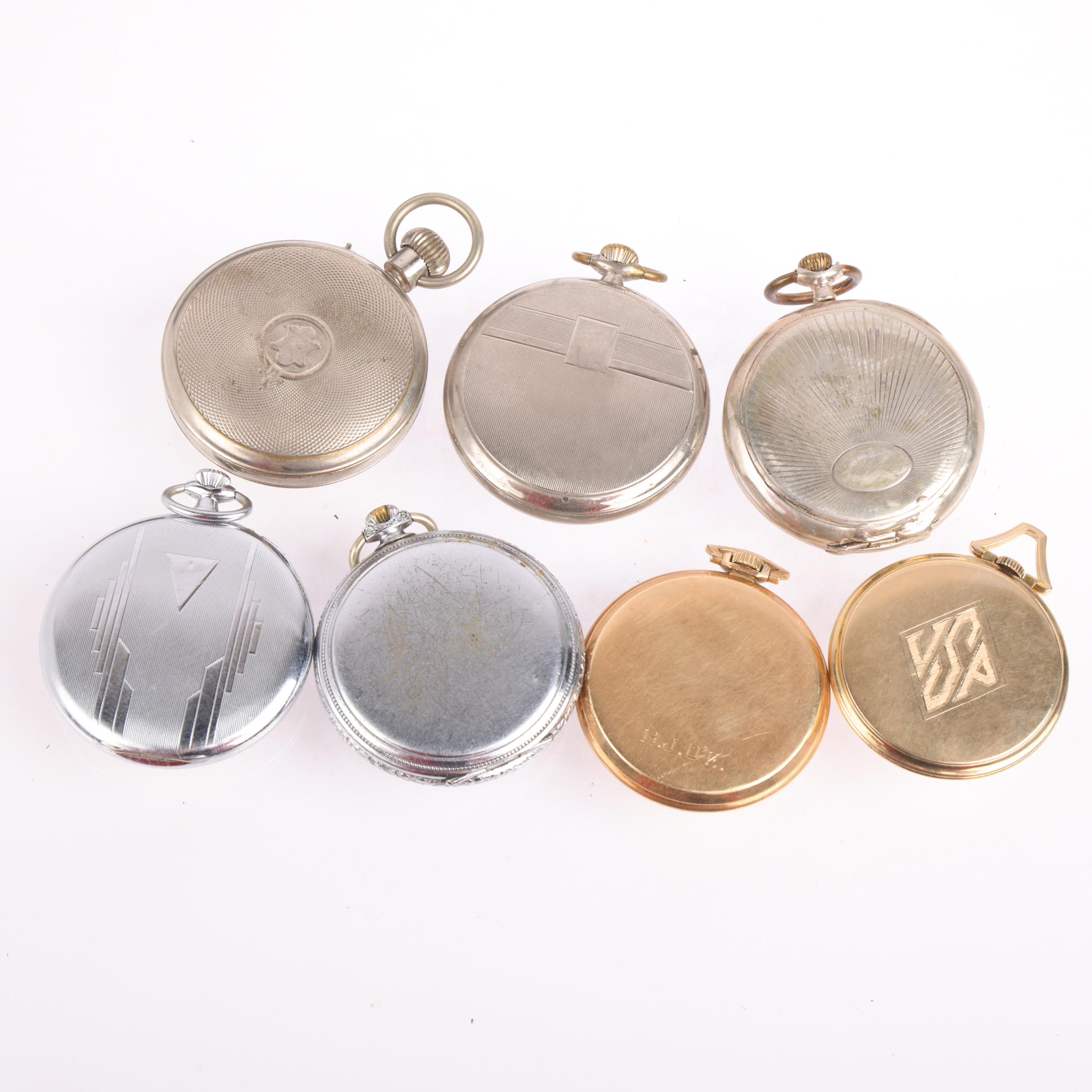Various Art Deco pocket watches, makers include Gruen, Elgin, and Locarno (7) Condition Report: - Image 3 of 5