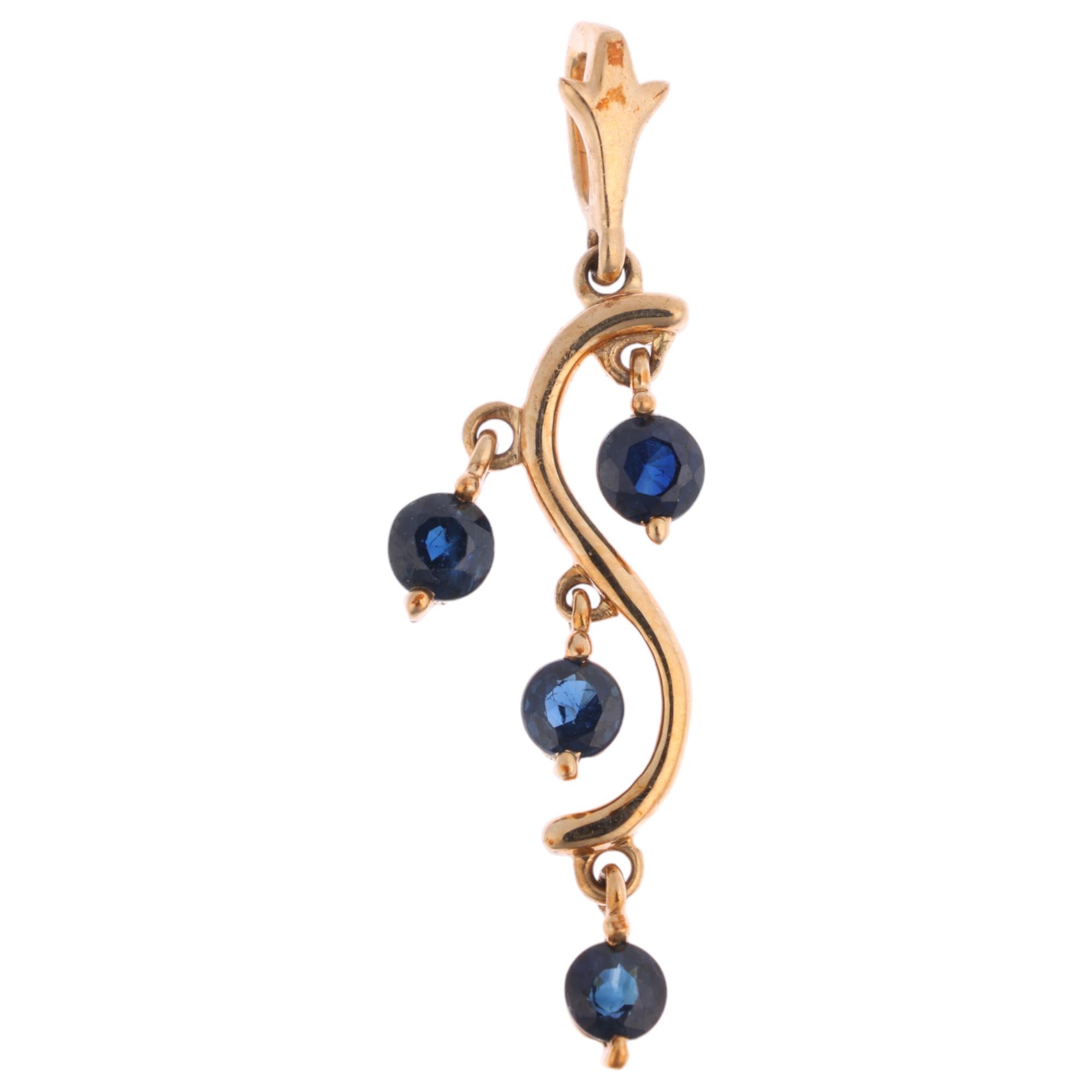 A modern 9ct gold sapphire branch drop pendant, 28.8mm, 1.1g Condition Report: No damage or