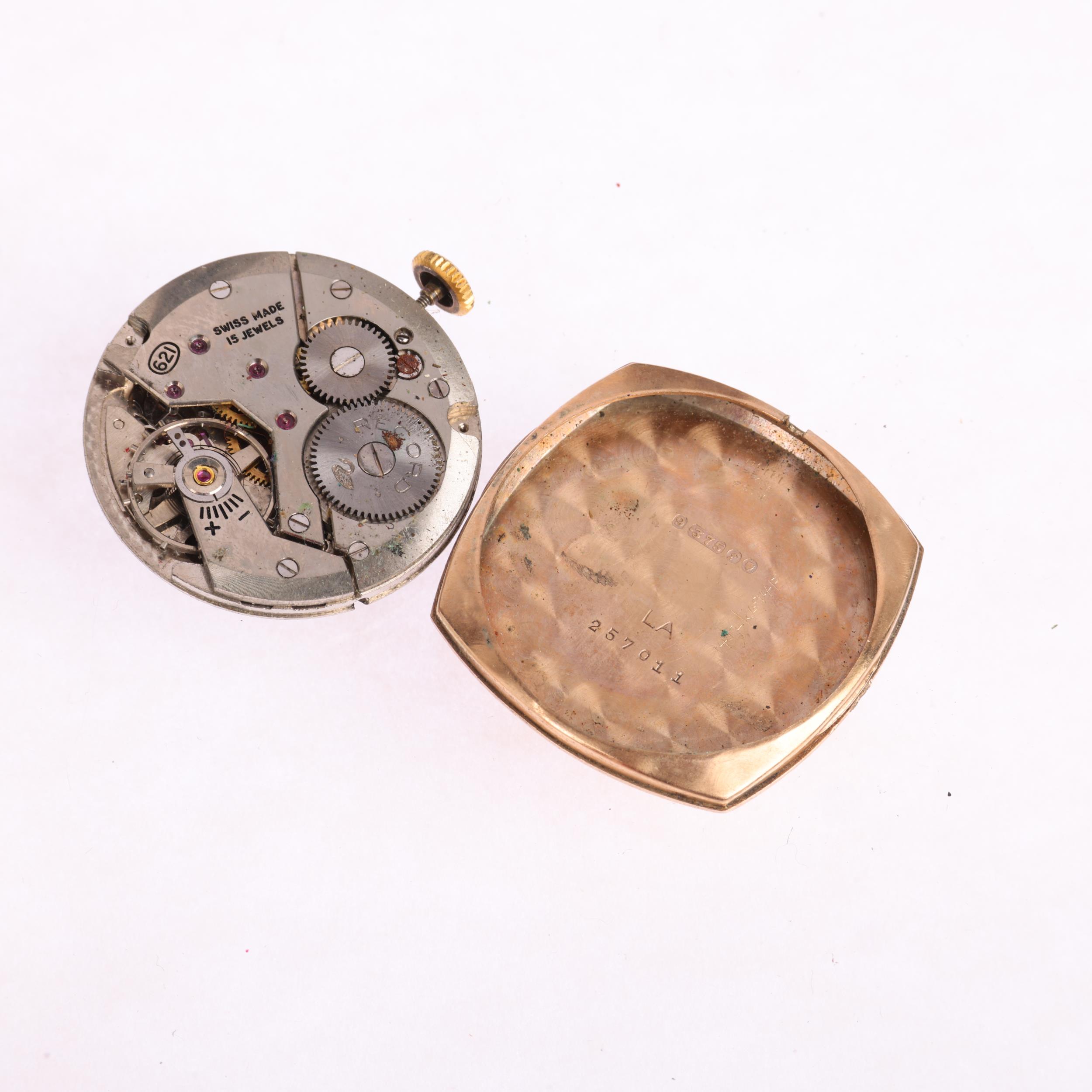 RECORD - a 9ct gold mechanical wristwatch head, circa 1960s, silvered dial with gilt Arabic - Image 3 of 5