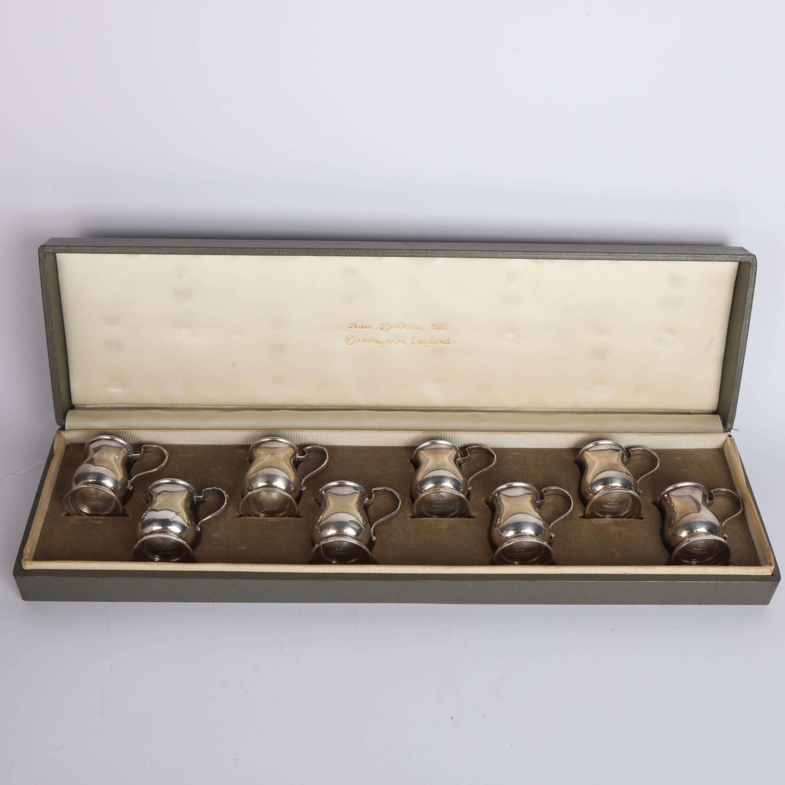 A cased set of 8 George V novelty silver miniature tankard drinking tots, Adie Brothers Ltd, - Image 3 of 3