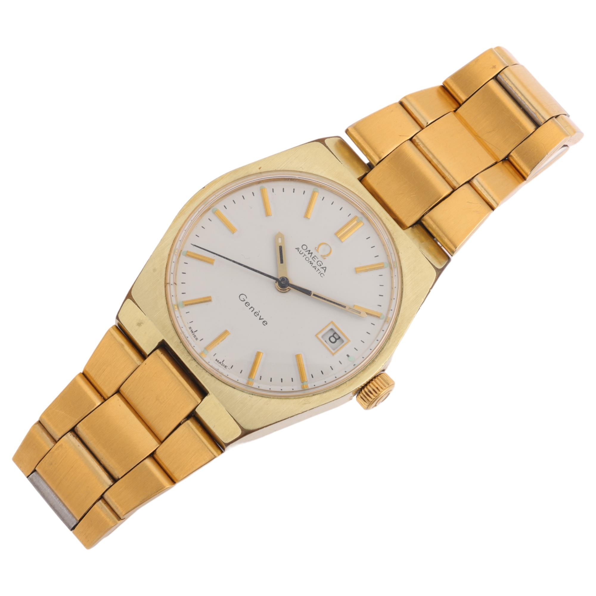 OMEGA - a Vintage gold plated stainless steel Geneve automatic calendar bracelet watch, ref. 166. - Image 2 of 5