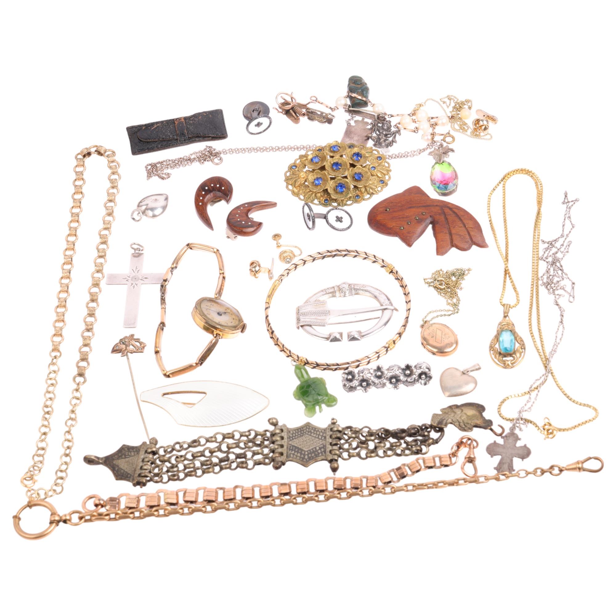 Various Victorian and later jewellery, including Danish silver and white enamel wing brooch, gold
