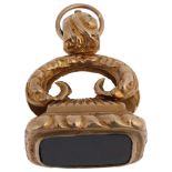 A large 9ct gold bloodstone seal fob, maker S&K, London 1965, set with plain flat-top bloodstone,