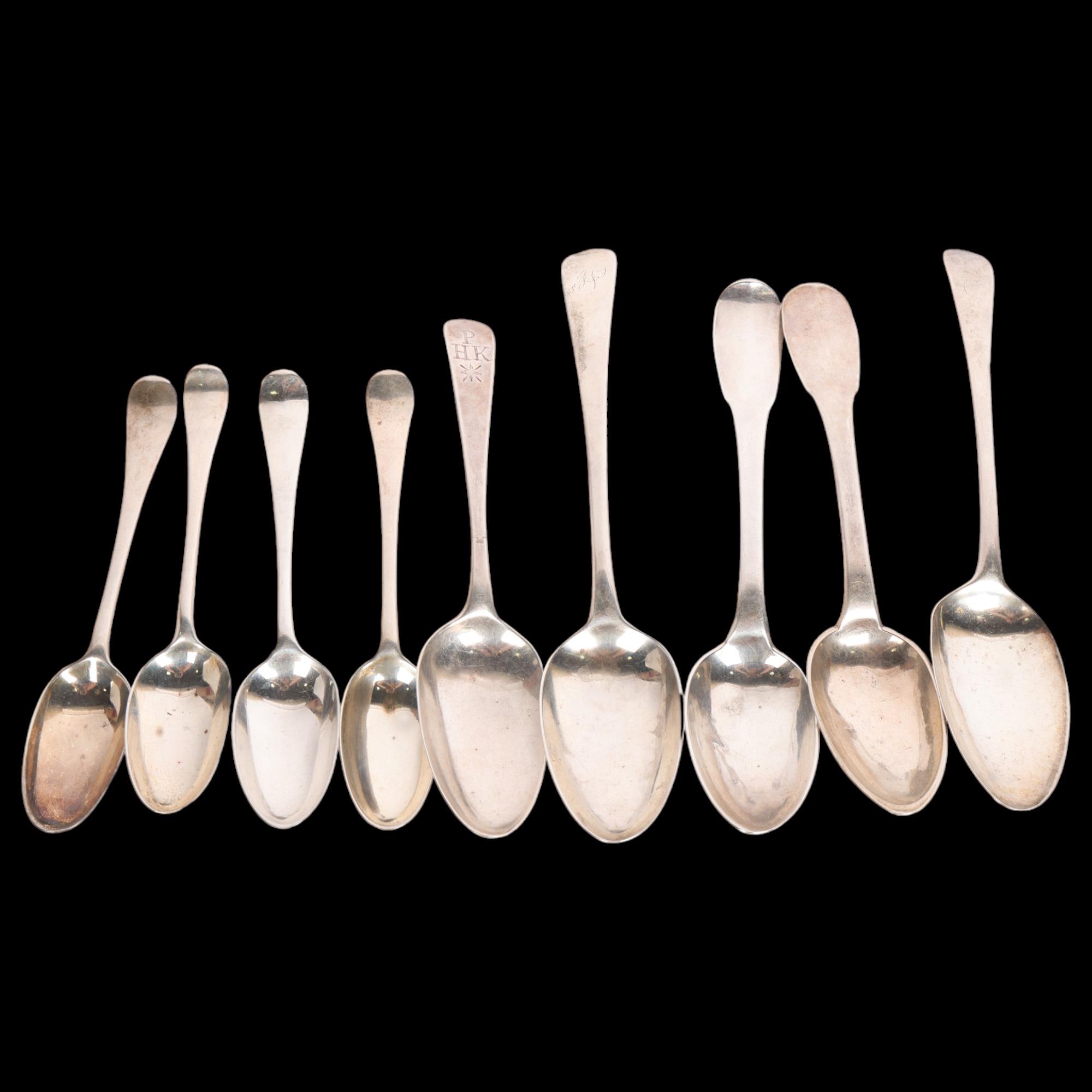 Various Antique silver spoons, including French and George II, 13.9oz total Condition Report: Lot