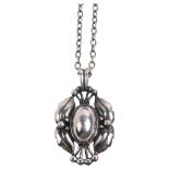 GEORG JENSEN - an Art Nouveau style Danish sterling silver Pendant Of The Year 2000 necklace, on