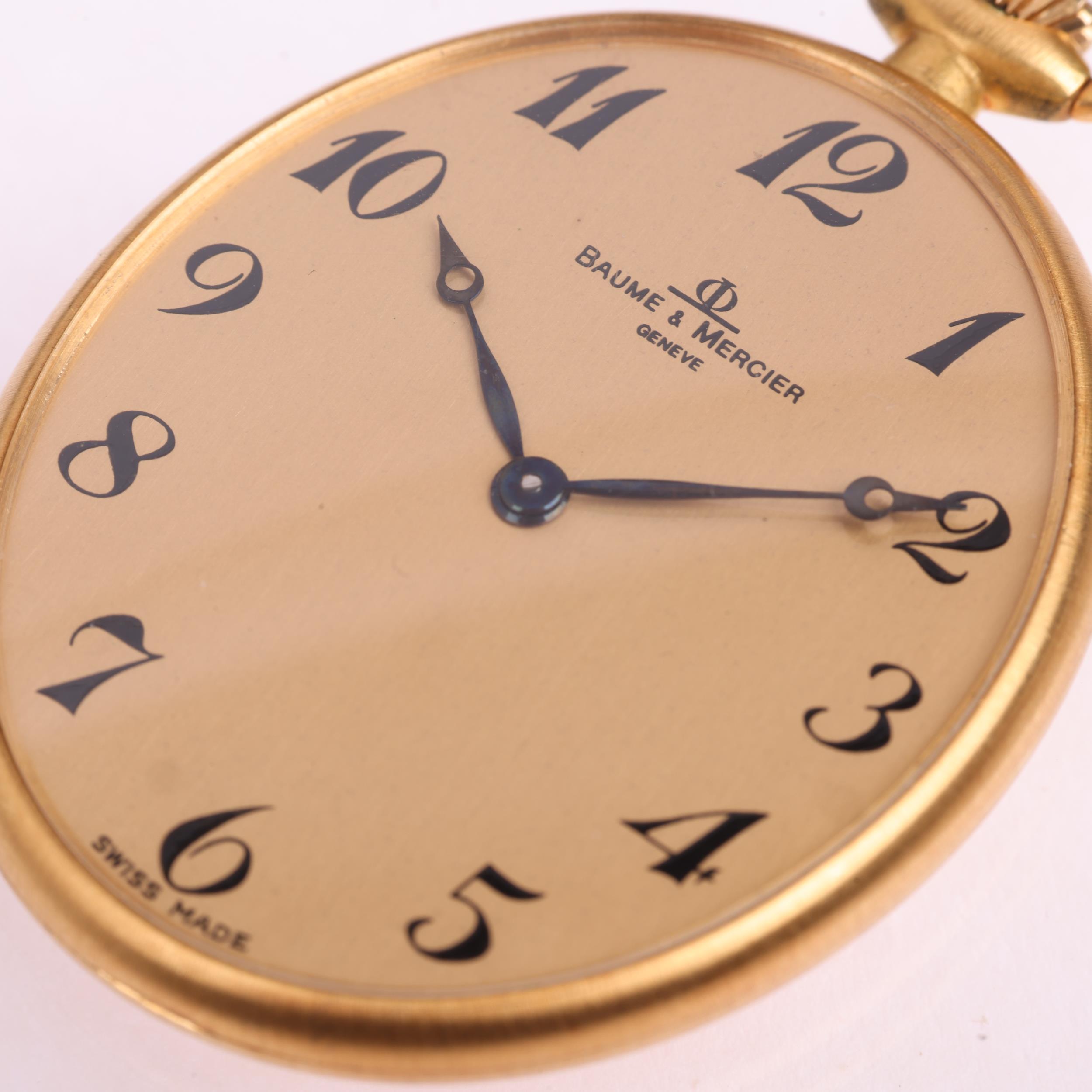 BAUME & MERCIER - a Swiss 18ct gold oval open-face keyless pocket watch, champagne dial with - Image 4 of 5