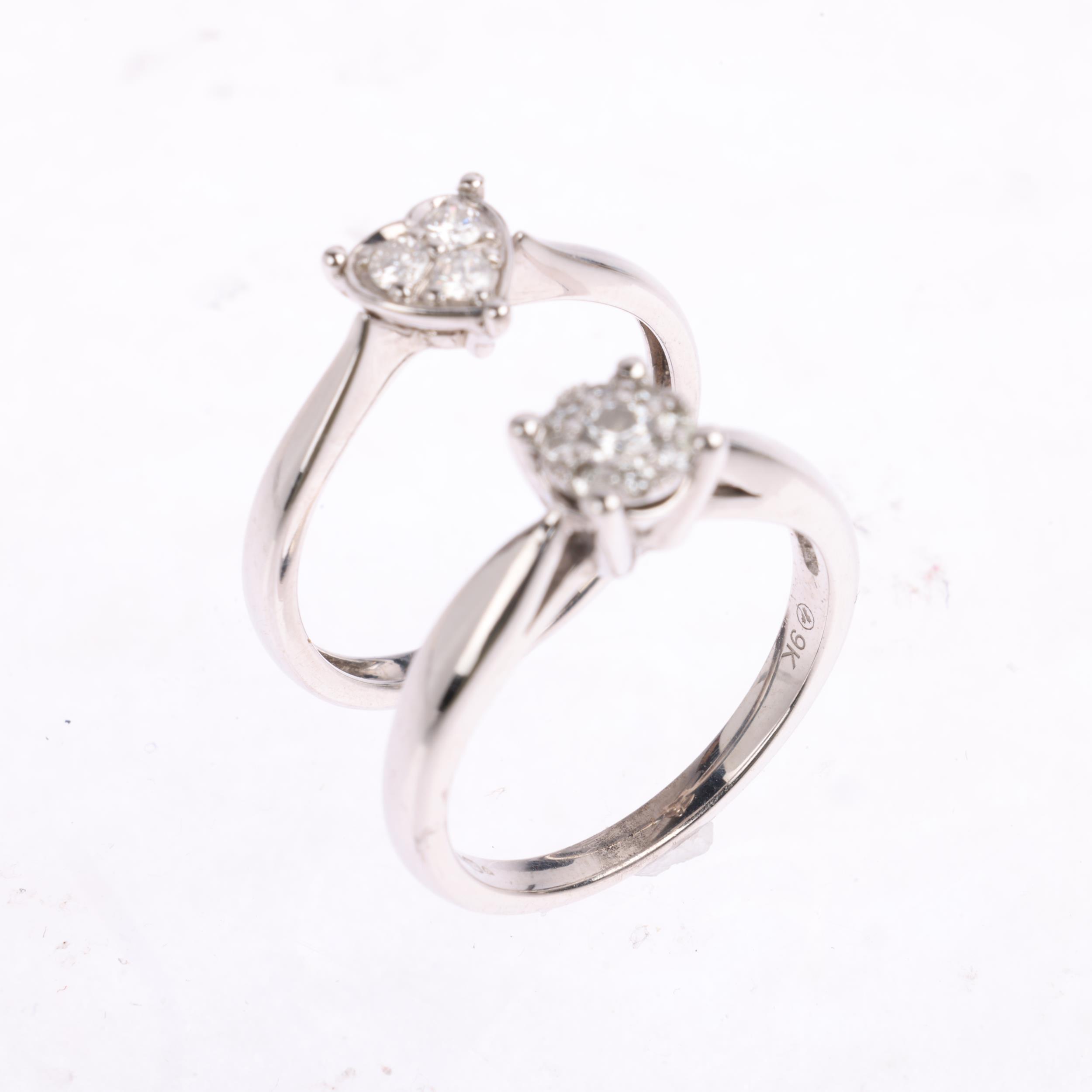 2 x 9ct white gold diamond rings, sizes J and K, 4.2g total (2) Condition Report: No damage or - Bild 3 aus 3