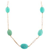 A Vintage 9ct gold amazonite bead spacer link necklace, largest bead 15.8mm, necklace 40cm, 8.8g