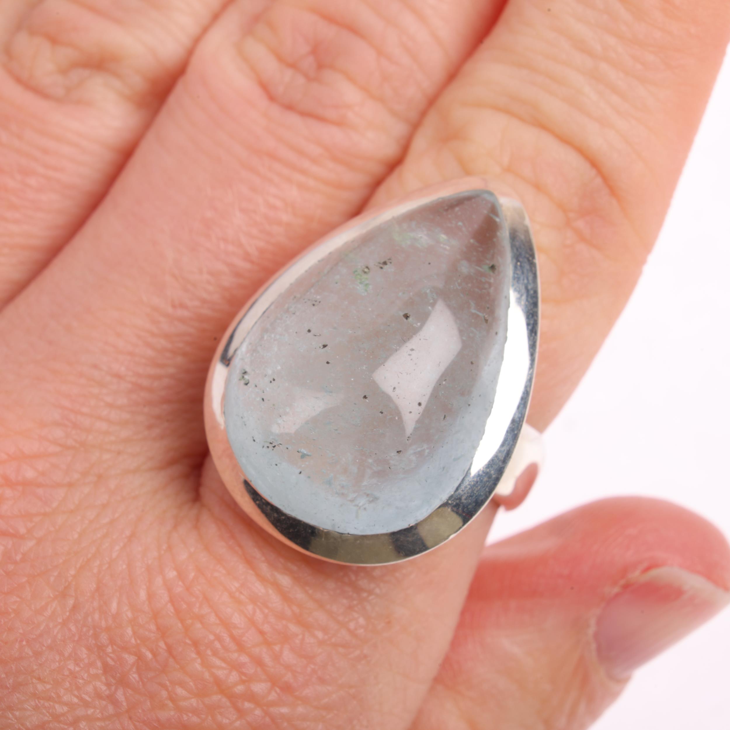 A large sterling silver aquamarine dress ring, set with pear cabochon aquamarine, setting height - Image 3 of 3