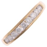 A modern 9ct gold half eternity ring, channel set with modern round brilliant-cut diamonds, total