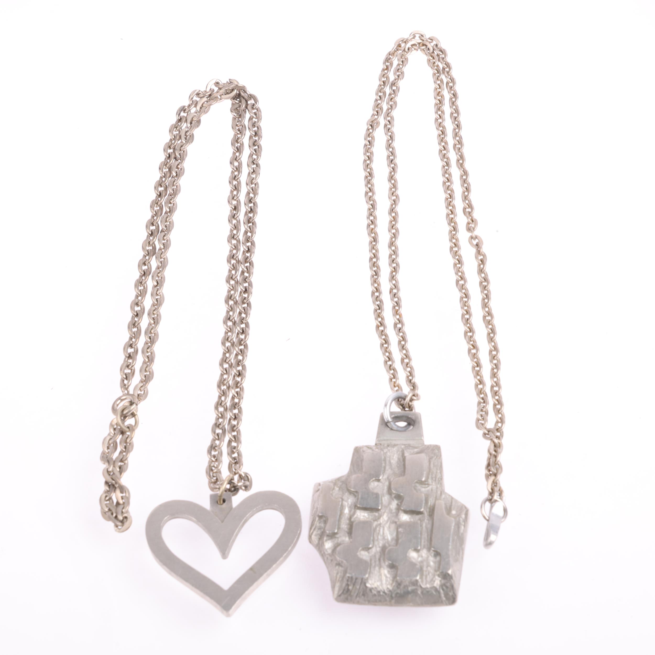 STIGBERT - 2 Swedish brutalist pewter pendant necklaces, including heart example, 39.2mm (2) - Image 2 of 3