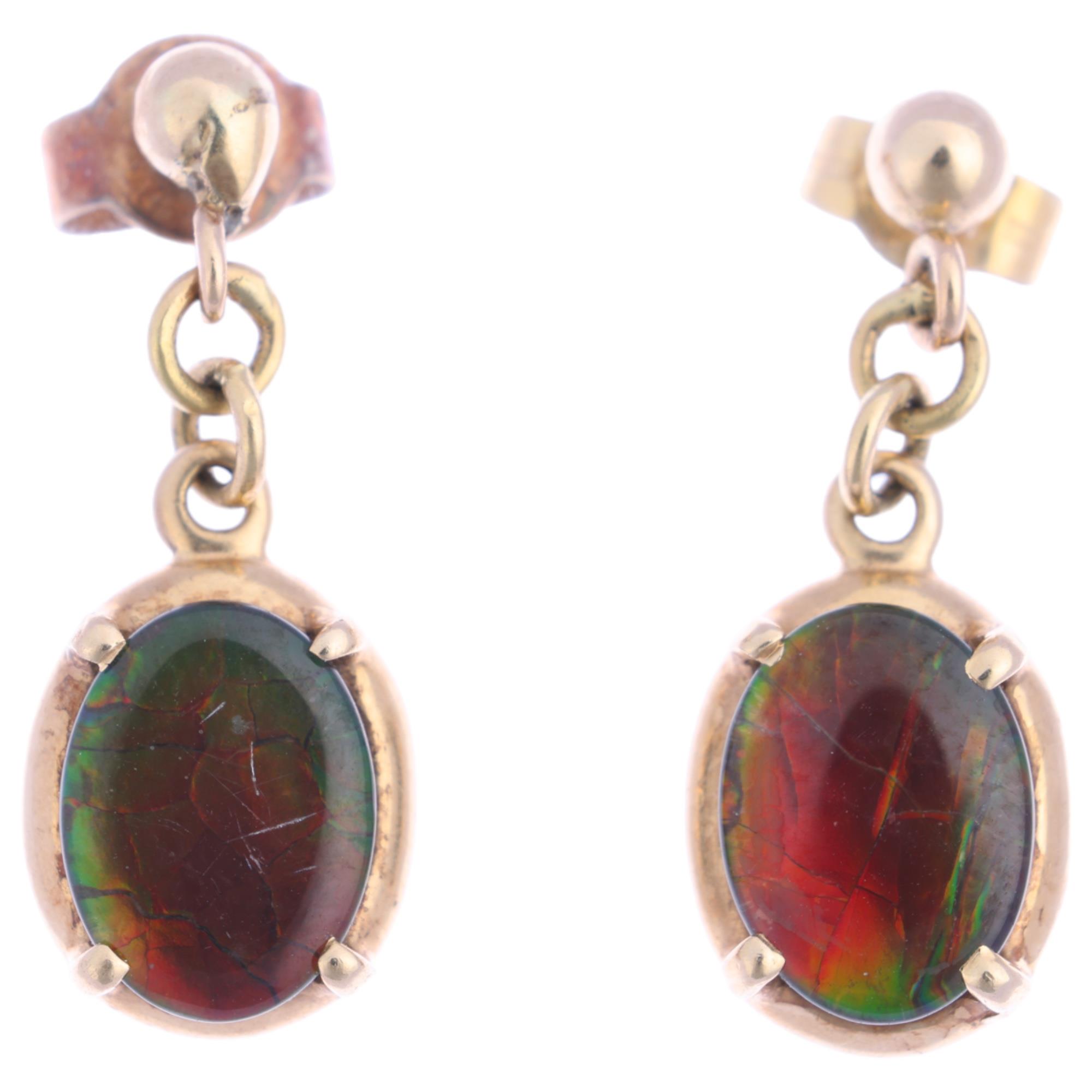A pair of 14ct ammolite drop earrings, with stud fittings, 18.9mm, 1.5g Condition Report: No