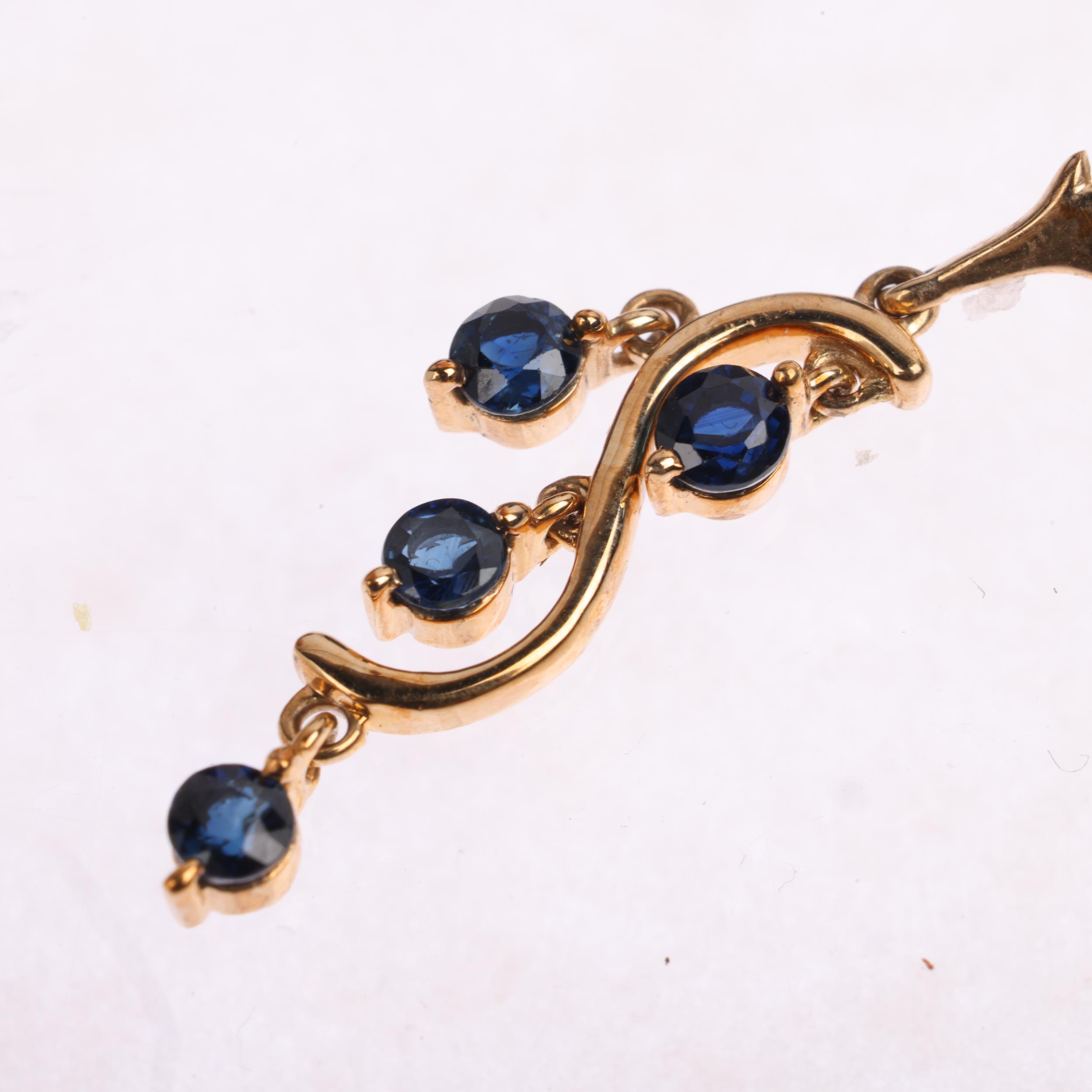 A modern 9ct gold sapphire branch drop pendant, 28.8mm, 1.1g Condition Report: No damage or - Image 2 of 4