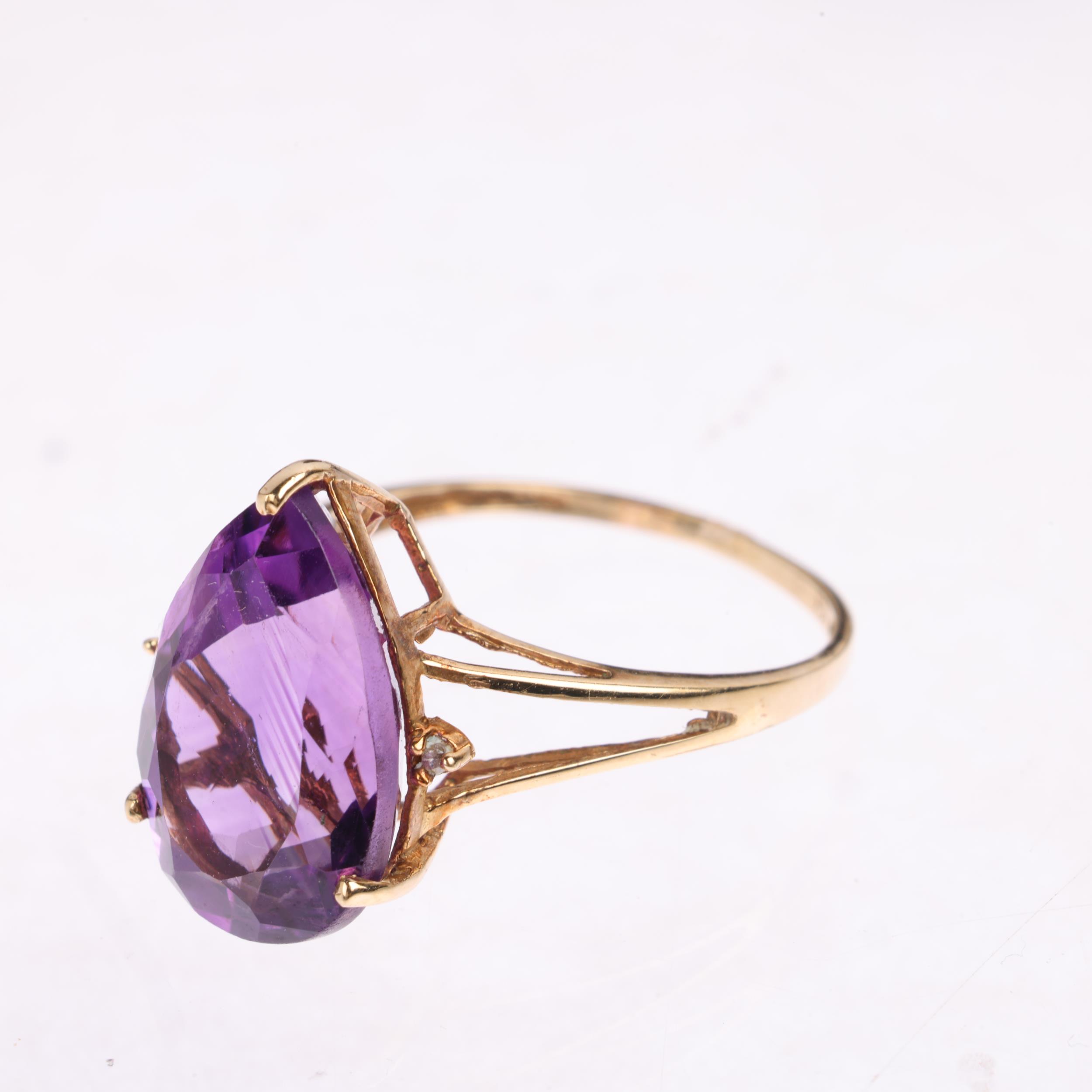 A 9ct gold amethyst and diamond dress ring, set with pear-cut amethyst and single-cut diamonds, - Image 3 of 4