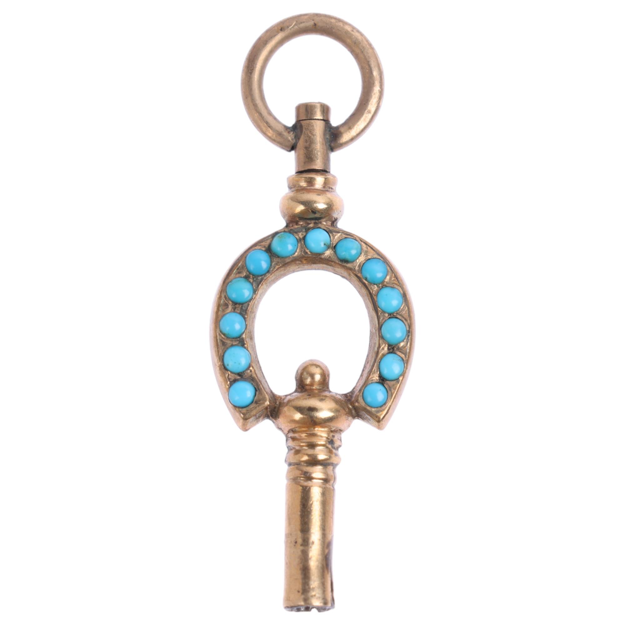 A Victorian turquoise lucky horseshoe pocket watch key, 30.2mm, 1.6g Condition Report: No damage