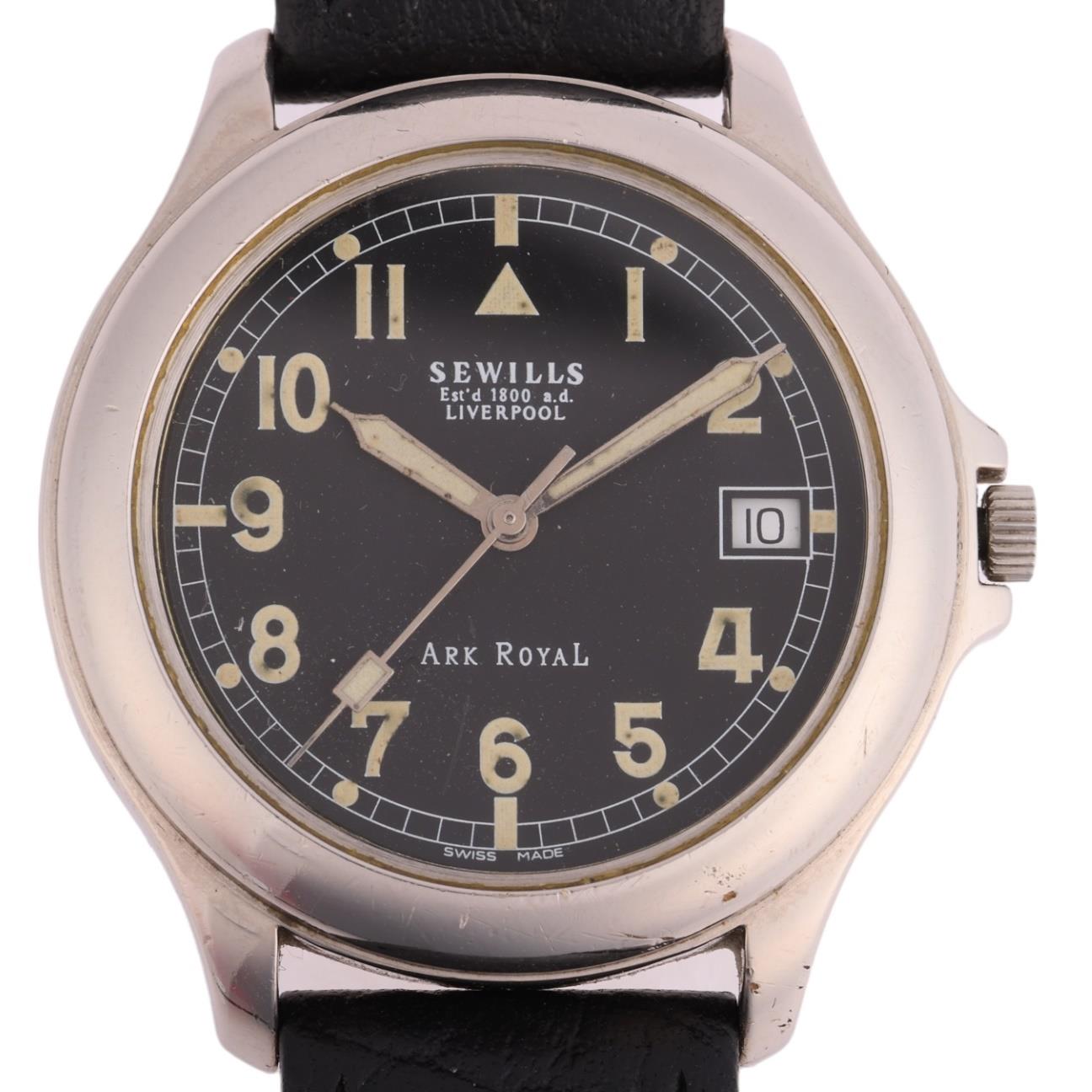 SEWILLS - a stainless steel Ark Royal military style automatic wristwatch, mat black dial with