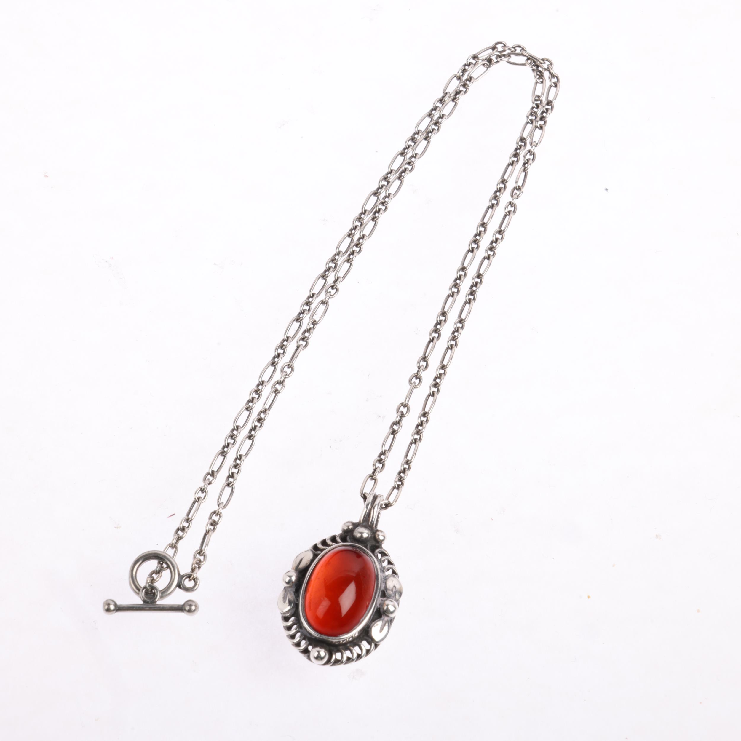 A Danish modernist sterling silver and amber Pendant Of The Year 1995 necklace, on original sterling - Image 2 of 3