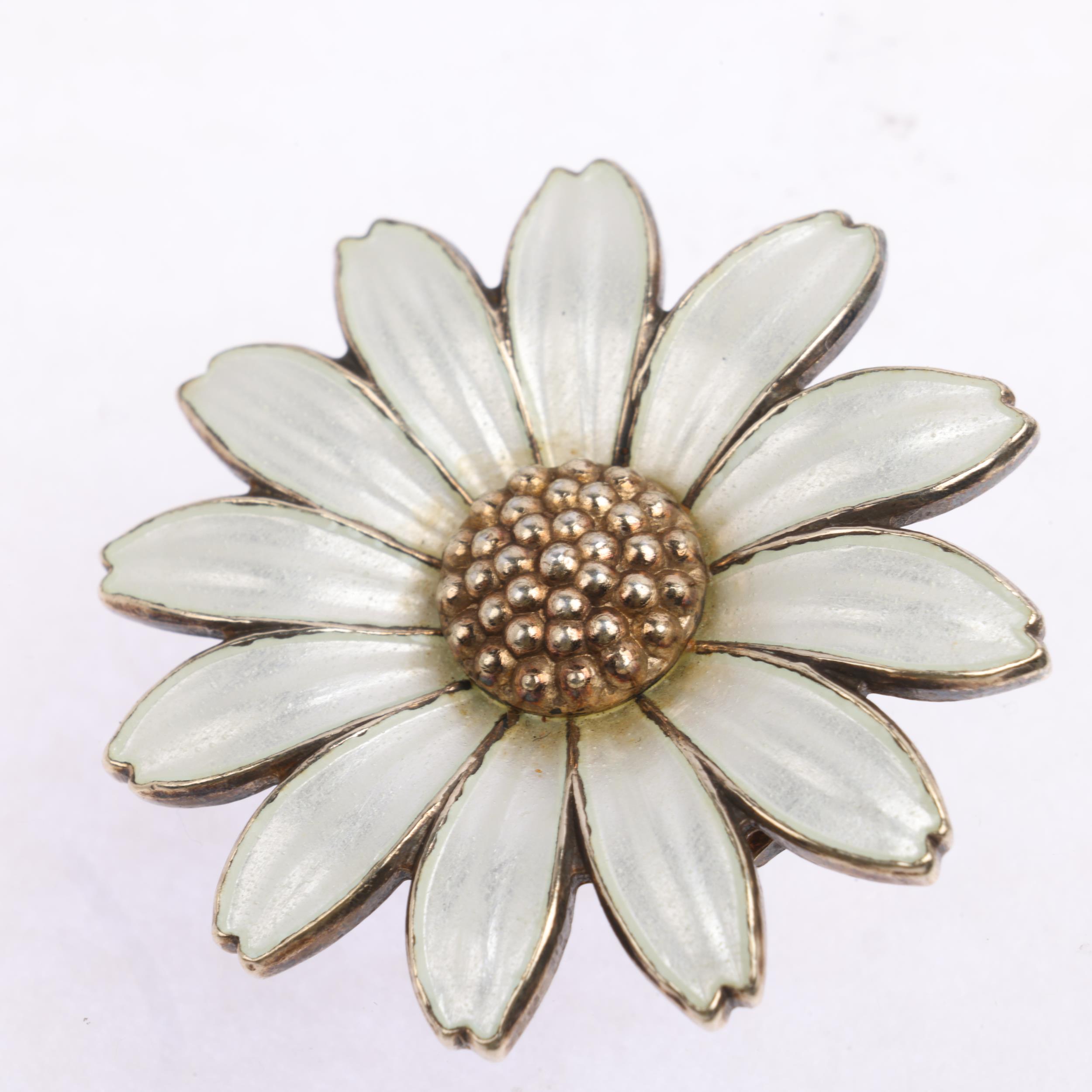 JEMAX - a Danish modernist sterling silver-gilt white enamel daisy pattern brooch, 32.5mm, 8.9g - Image 2 of 3