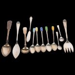 Various silver flatware, including enamel teaspoons, 4.2oz total Condition Report: Lot sold as