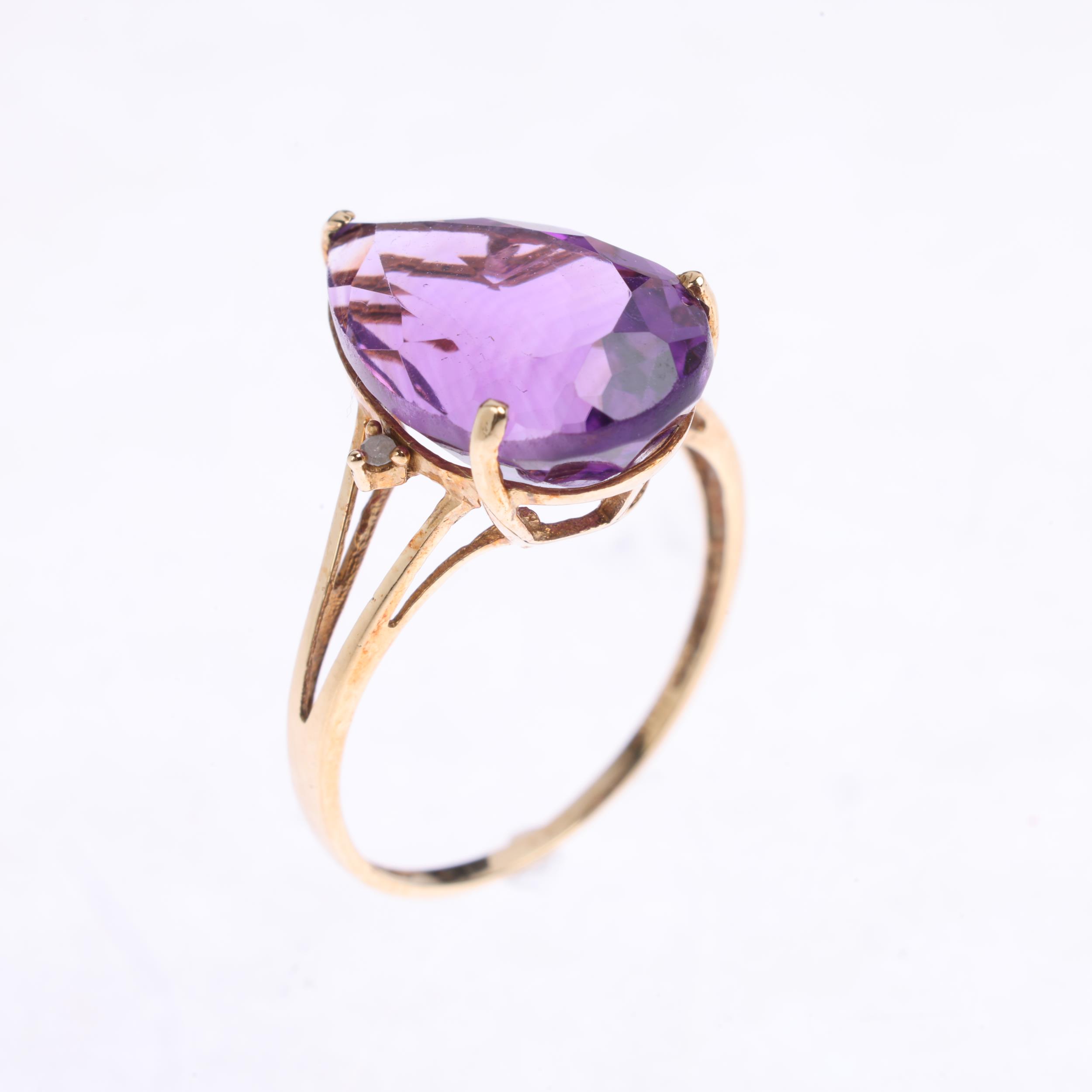 A 9ct gold amethyst and diamond dress ring, set with pear-cut amethyst and single-cut diamonds, - Image 2 of 4