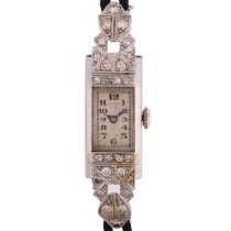 An Art Deco lady's platinum diamond mechanical cocktail wristwatch, circa 1930s, silvered dial