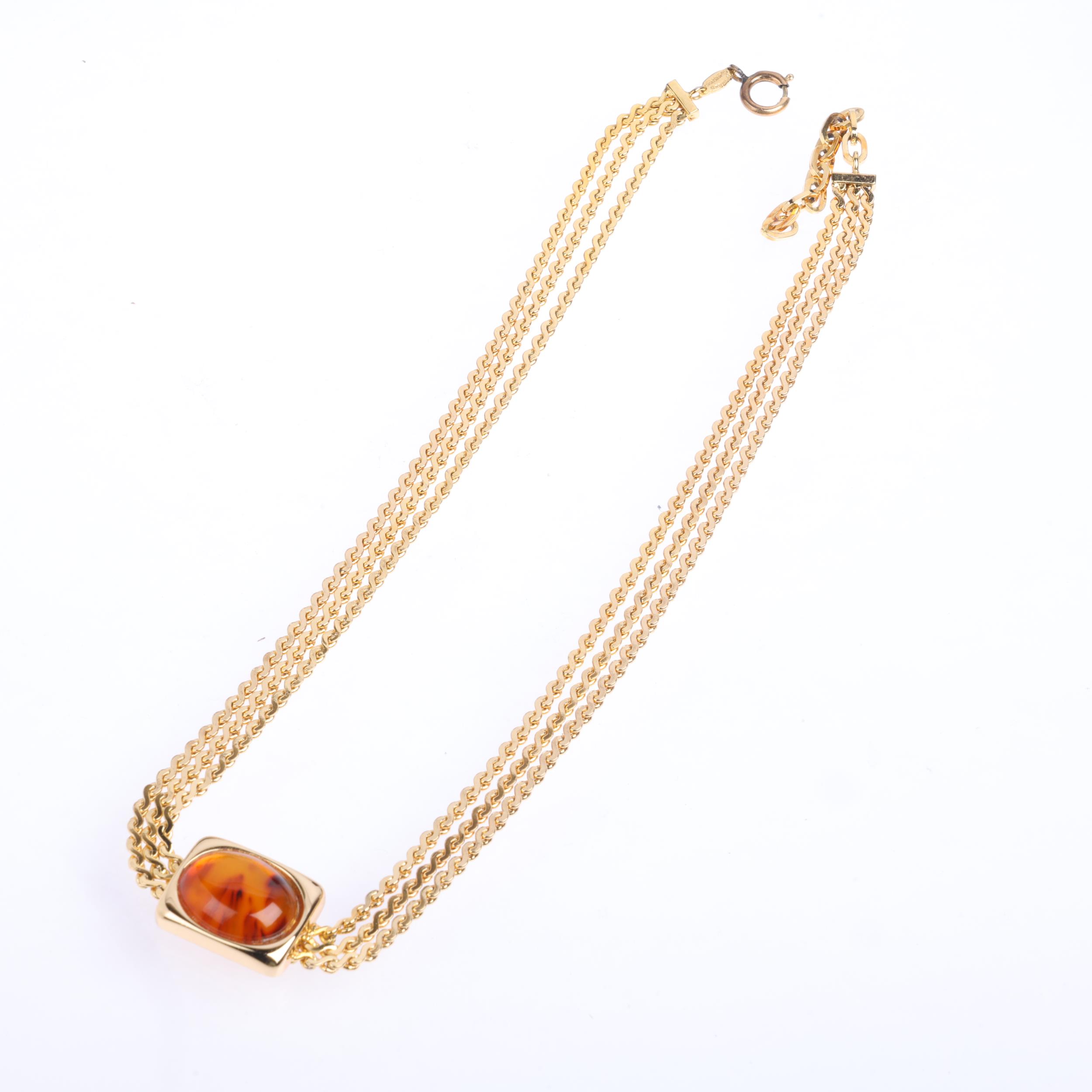 CHRISTIAN DIOR - a Vintage gold plated Bakelite necklace, on multi-strand serpentine link chain, - Image 2 of 3