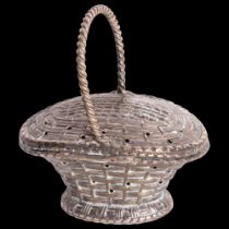 An American novelty sterling silver wicker basket pomander, Simons Brothers, Philadelphia, model no.