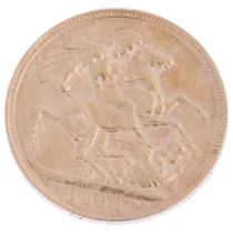 A Victoria 1893 gold full sovereign coin, old head, 7.9g Condition Report: High points quite worn