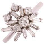 KUTCHINSKY - a diamond snowflake cluster ring, set with modern round brilliant and baguette-cut