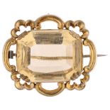 A Victorian citrine brooch, in unmarked yellow metal foliate frame, 35.8mm, 11.6g Condition