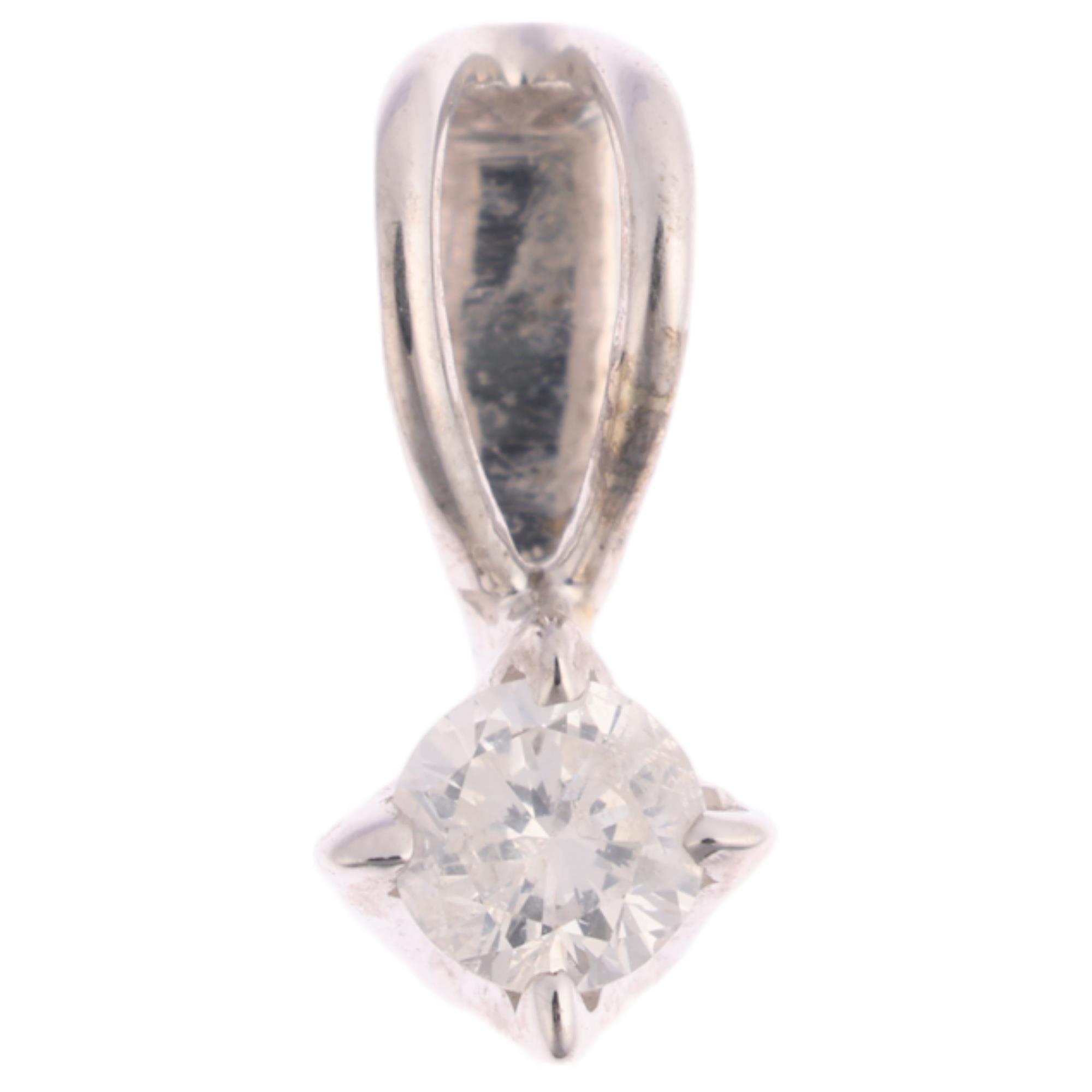 A 9ct white gold 0.15ct solitaire diamond pendant, claw set with modern round brilliant-cut diamond,