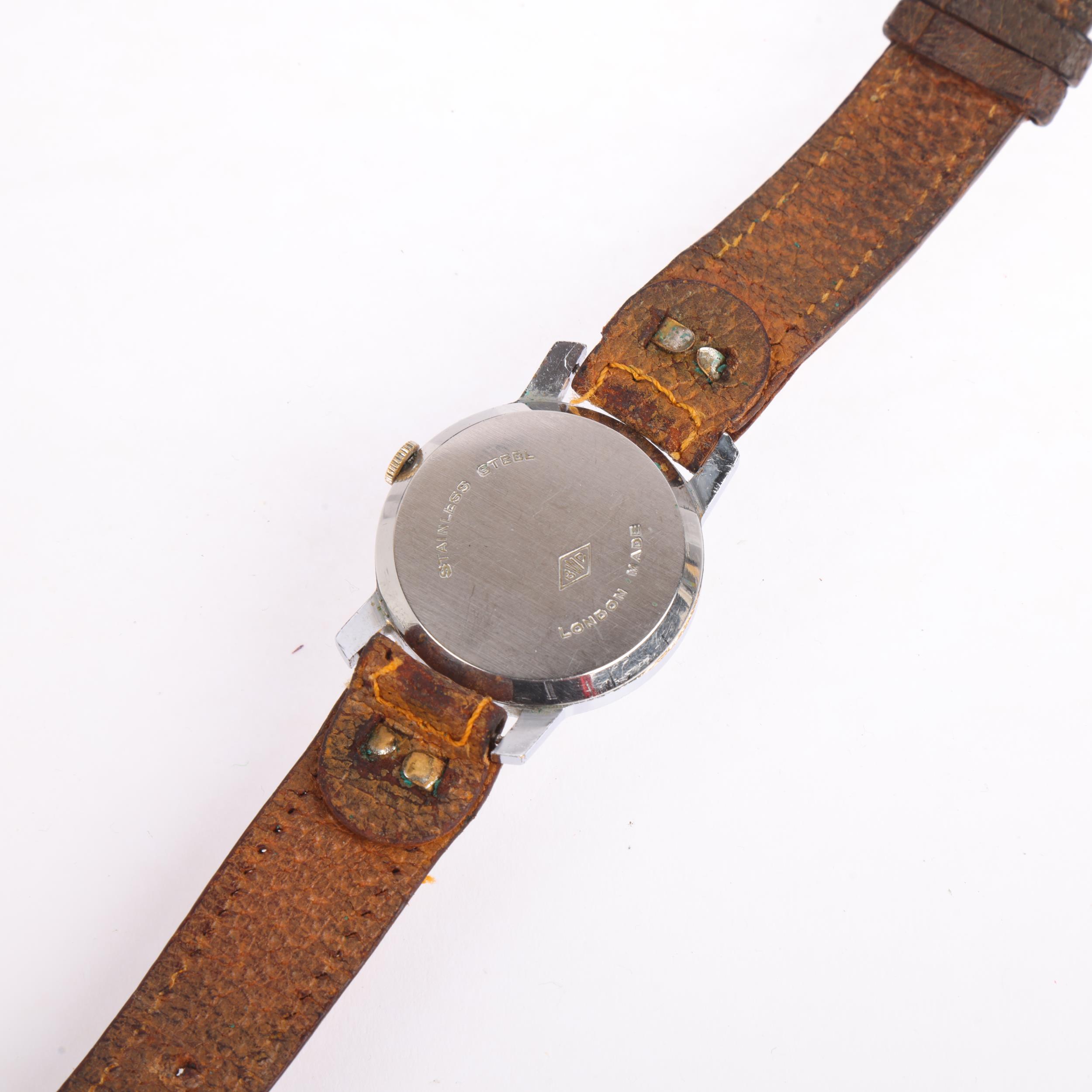 BUTTES WATCH COMPANY (BWC) - a Vintage Swiss stainless steel mechanical wristwatch, circa 1940s, - Image 4 of 5