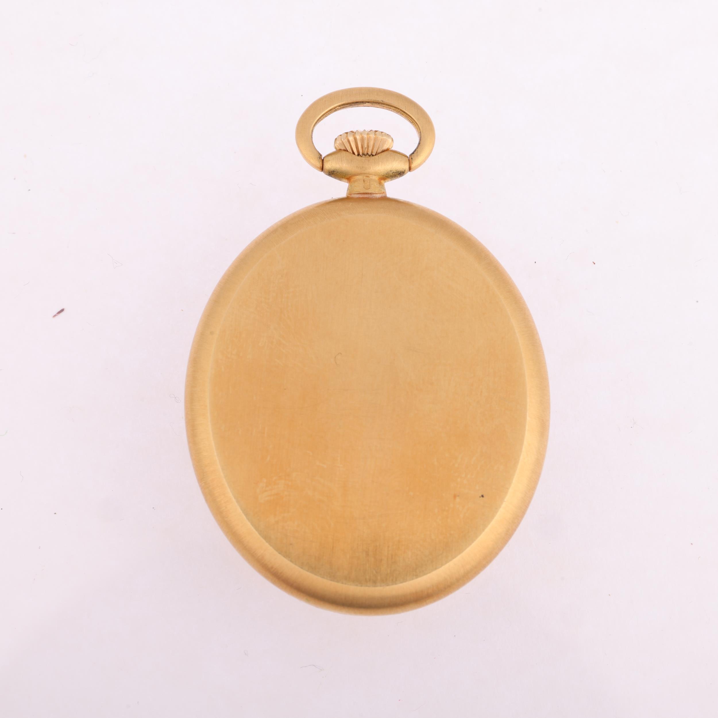 BAUME & MERCIER - a Swiss 18ct gold oval open-face keyless pocket watch, champagne dial with - Image 2 of 5