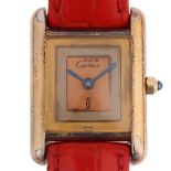 MUST DE CARTIER - a vermeil sterling silver Tank quartz wristwatch, ref 3 66001, circa 1985, three-