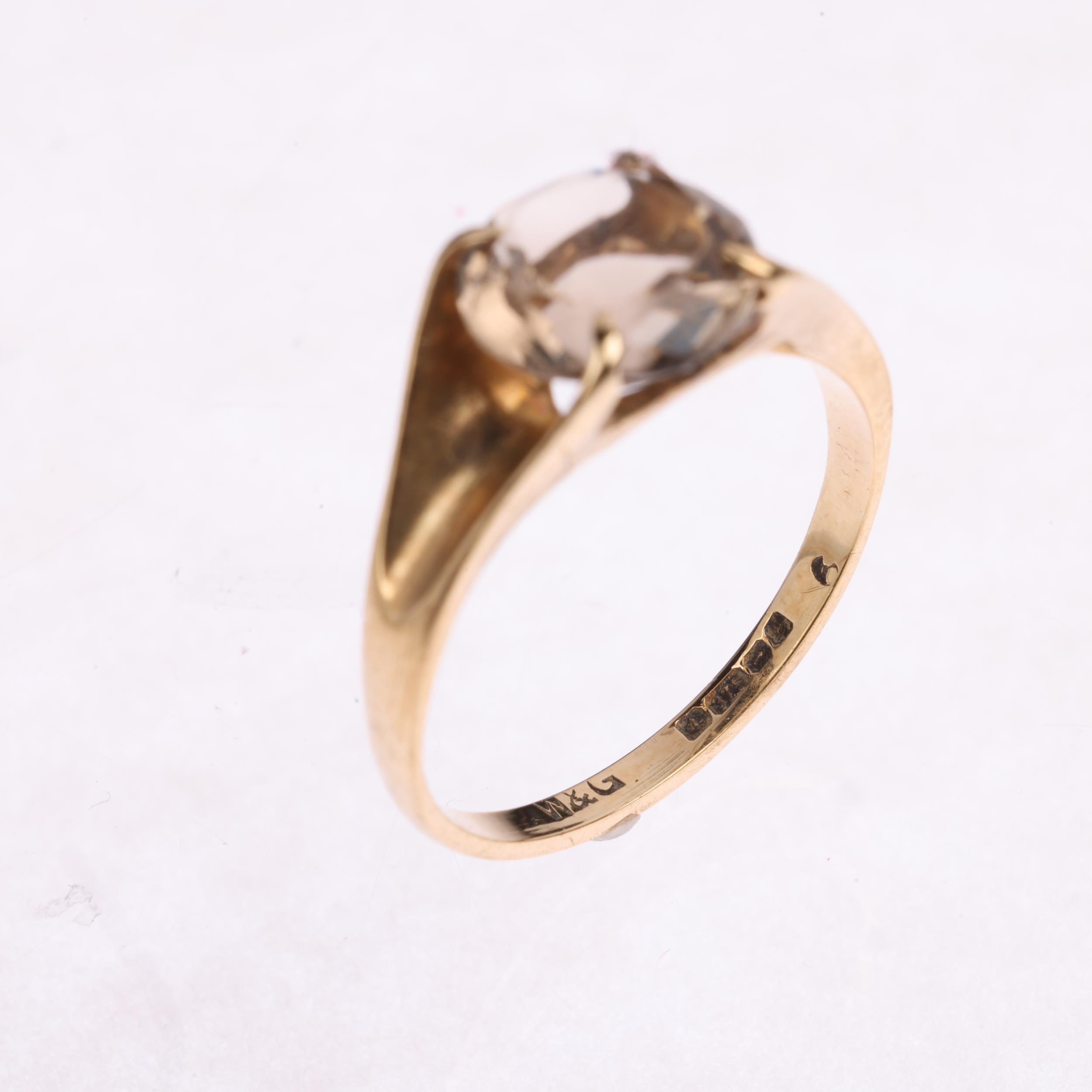 A 1970s 9ct gold smoky quartz dress ring, maker W&G, Birmingham 1979, claw set with round-cut - Image 3 of 4