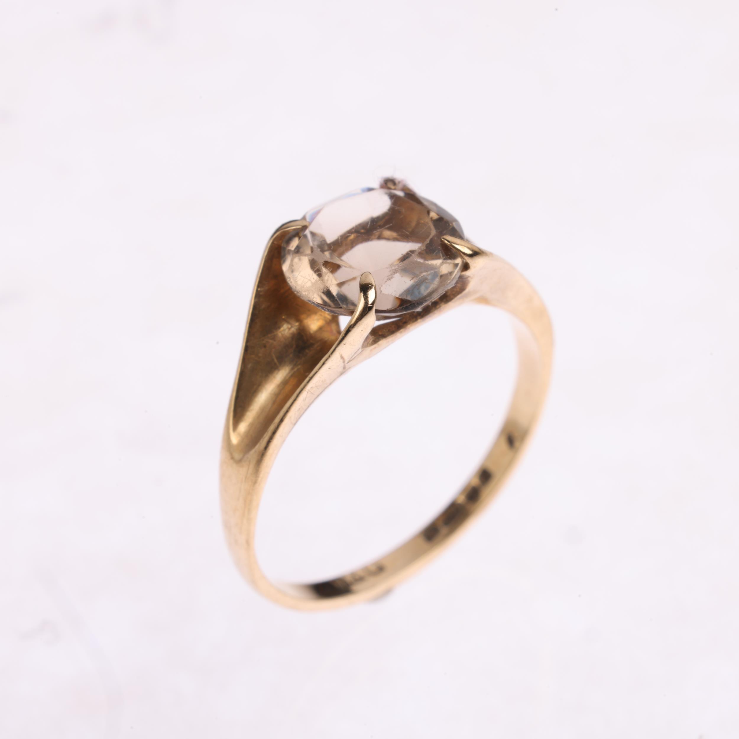A 1970s 9ct gold smoky quartz dress ring, maker W&G, Birmingham 1979, claw set with round-cut - Image 2 of 4