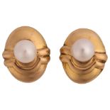 A pair of 9ct gold whole cultured pearl earrings, maker AS, import Sheffield 1992, with clip and