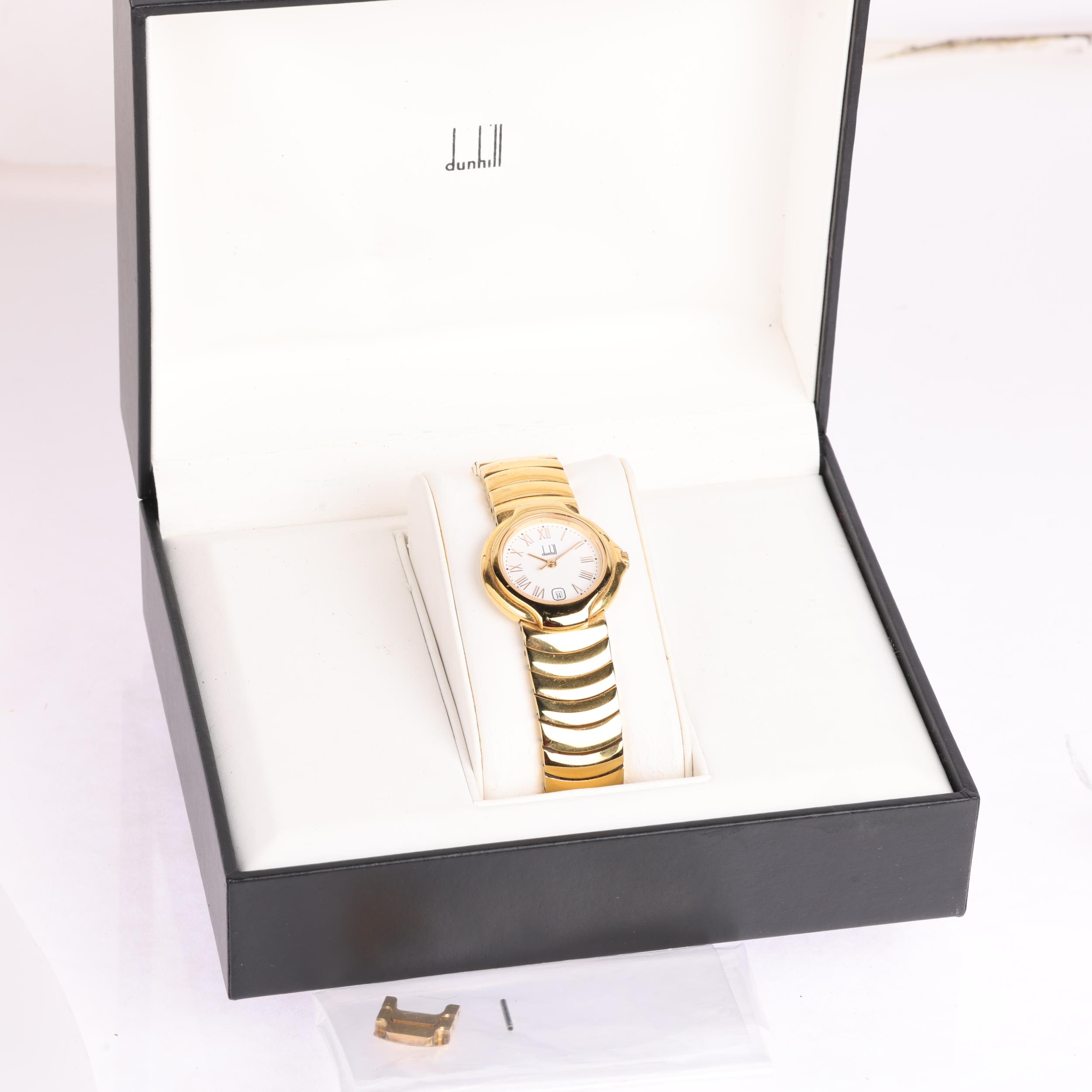 DUNHILL - a lady's gold plated stainless steel Millennium quartz bracelet watch, ref. 8000, white - Image 5 of 5