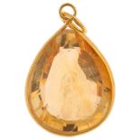 A 14ct gold citrine drop pendant, bezel set with pear-cut citrine, 22.2mm, 1.6g Condition Report: No