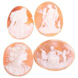 4 unmounted shell cameo panels, relief carved depicting Classical figures, largest 55.3mm (4)