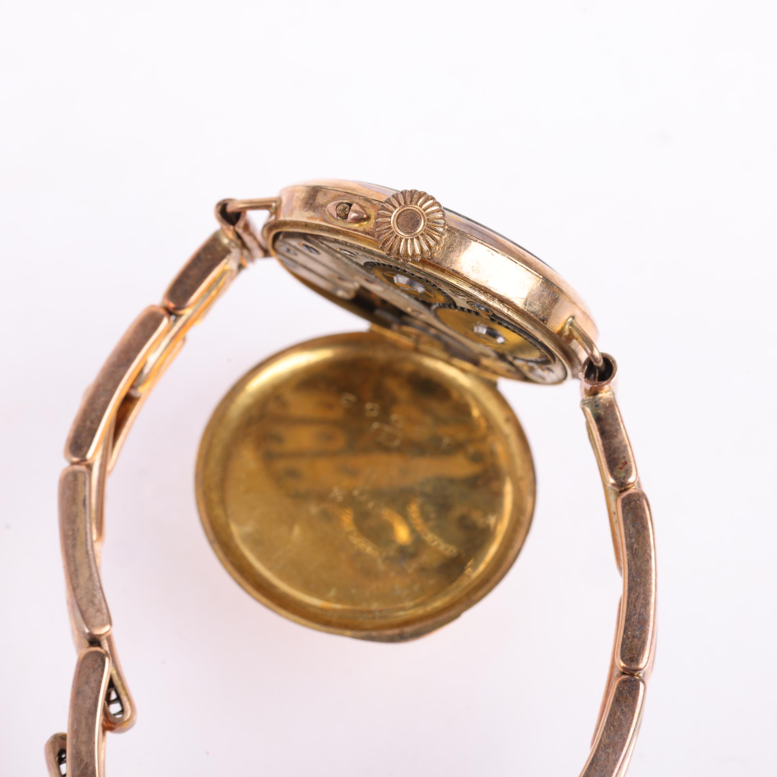 J W BENSON - an early 20th century 9ct rose gold mechanical bracelet watch, silvered dial with - Image 5 of 5