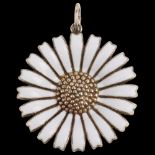 GEORG JENSEN - a Danish sterling silver-gilt white enamel daisy pattern pendant, 32.5mm, 9.5g