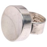 JUNGE - a Danish modernist sterling silver plain form concave ring, setting height 22.4mm, size