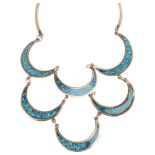 A Mexican alpaca blue stone mosaic tier necklace, 40cm, 27.1g Condition Report: No damage, clasp