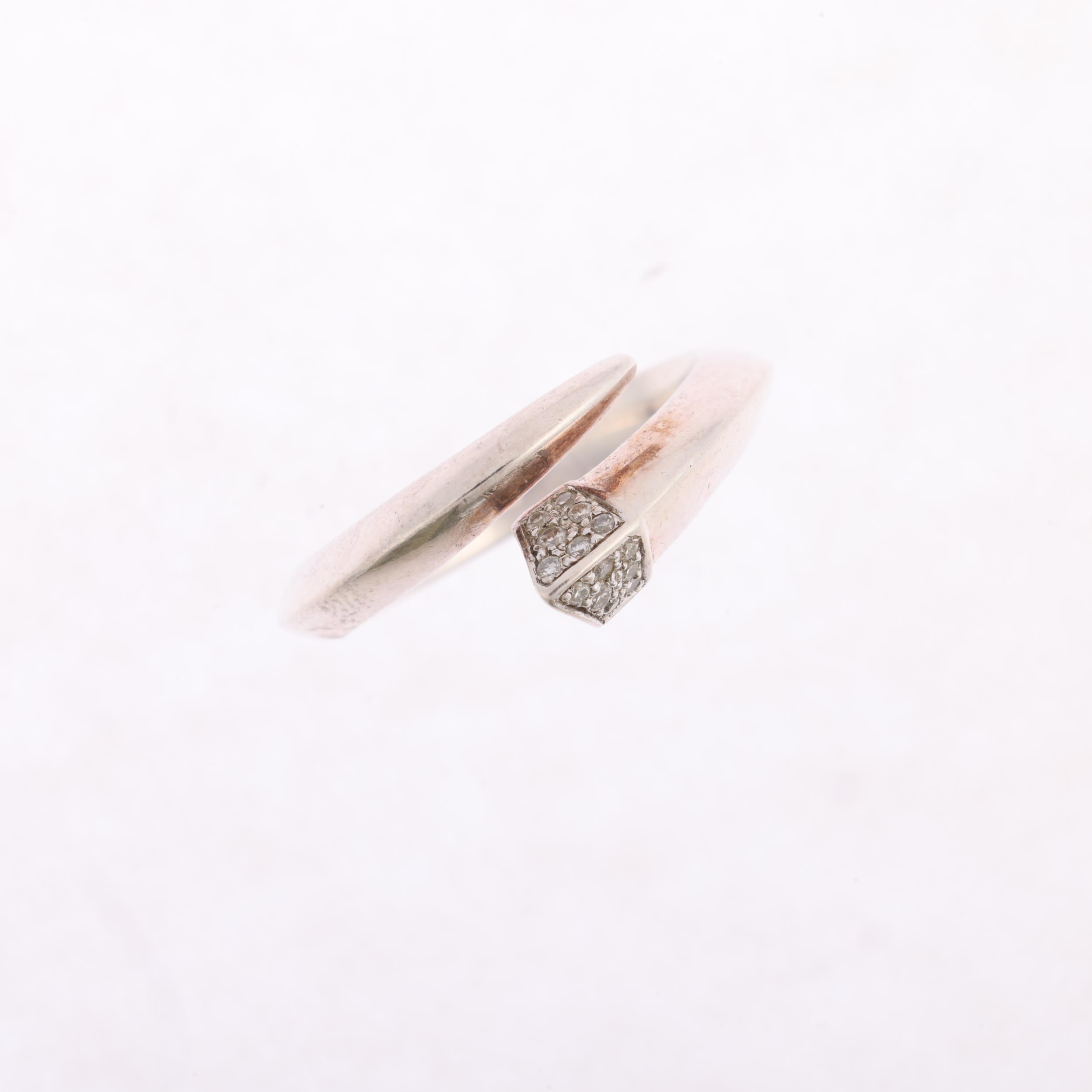 SHAUN LEANE - a sterling silver diamond sabre ring, set with modern round brilliant-cut diamonds, - Image 2 of 3