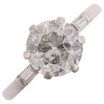 A 1.7ct solitaire diamond ring, centrally claw set with 1.7ct modern round brilliant-cut diamond,