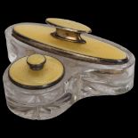 An Art Deco George V silver and yellow enamel dressing table manicure set, Alexander Clark & Co,