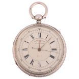 A 19th century silver open-face centre seconds chronograph doctor's type key-wind pocket, by E